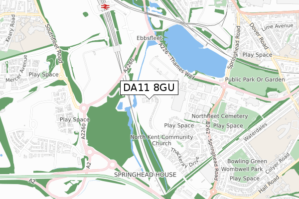 DA11 8GU map - small scale - OS Open Zoomstack (Ordnance Survey)