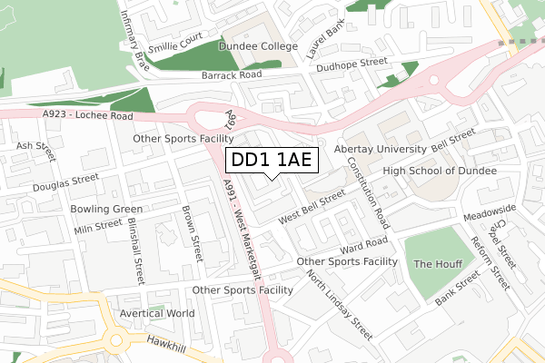 DD1 1AE map - large scale - OS Open Zoomstack (Ordnance Survey)