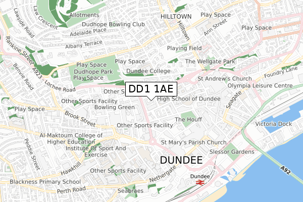 DD1 1AE map - small scale - OS Open Zoomstack (Ordnance Survey)