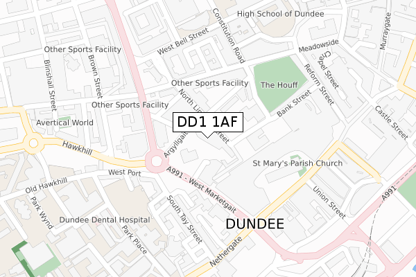 DD1 1AF map - large scale - OS Open Zoomstack (Ordnance Survey)