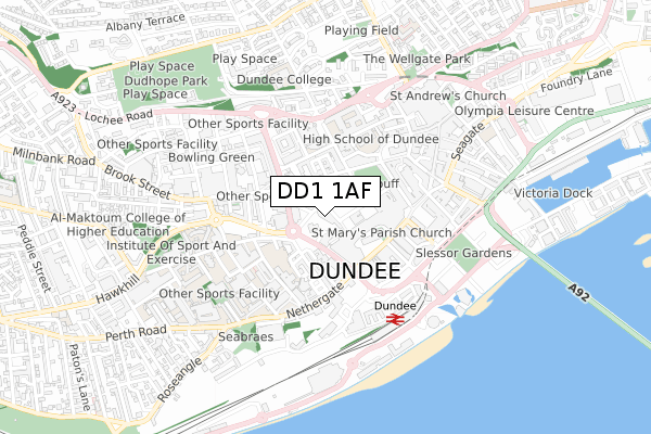 DD1 1AF map - small scale - OS Open Zoomstack (Ordnance Survey)