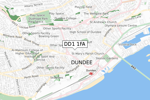 DD1 1FA map - small scale - OS Open Zoomstack (Ordnance Survey)