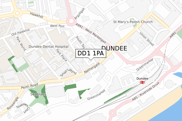 DD1 1PA map - large scale - OS Open Zoomstack (Ordnance Survey)