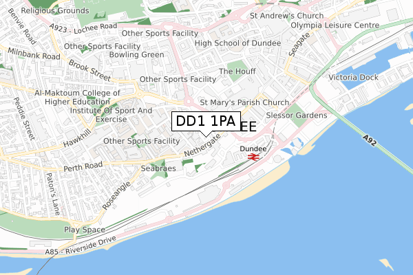 DD1 1PA map - small scale - OS Open Zoomstack (Ordnance Survey)