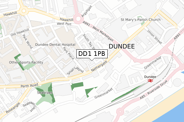 DD1 1PB map - large scale - OS Open Zoomstack (Ordnance Survey)