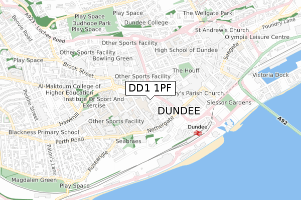 DD1 1PF map - small scale - OS Open Zoomstack (Ordnance Survey)