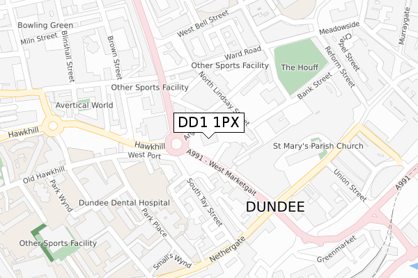 DD1 1PX map - large scale - OS Open Zoomstack (Ordnance Survey)