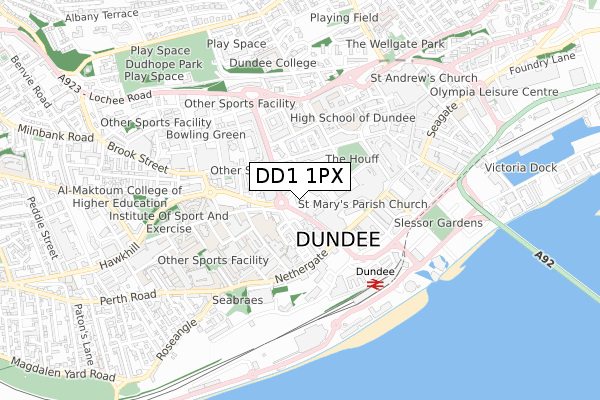 DD1 1PX map - small scale - OS Open Zoomstack (Ordnance Survey)