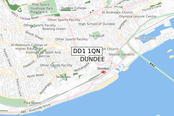 DD1 1QN map - small scale - OS Open Zoomstack (Ordnance Survey)