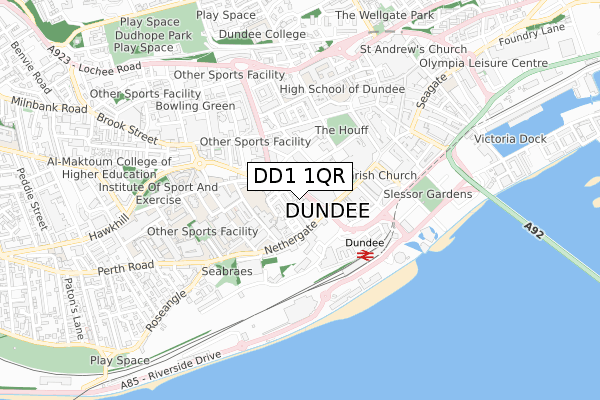 DD1 1QR map - small scale - OS Open Zoomstack (Ordnance Survey)