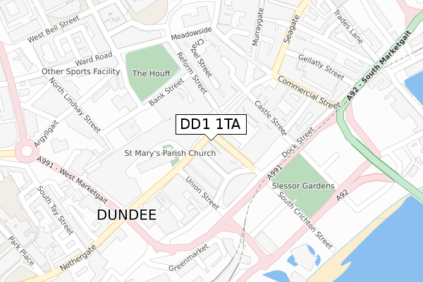 DD1 1TA map - large scale - OS Open Zoomstack (Ordnance Survey)