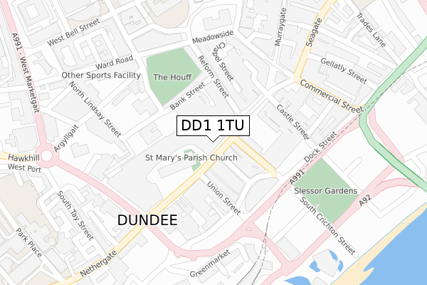 DD1 1TU map - large scale - OS Open Zoomstack (Ordnance Survey)