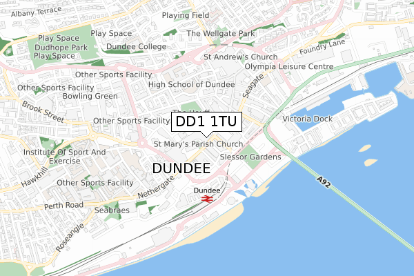 DD1 1TU map - small scale - OS Open Zoomstack (Ordnance Survey)