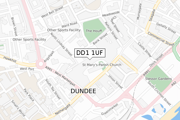 DD1 1UF map - large scale - OS Open Zoomstack (Ordnance Survey)