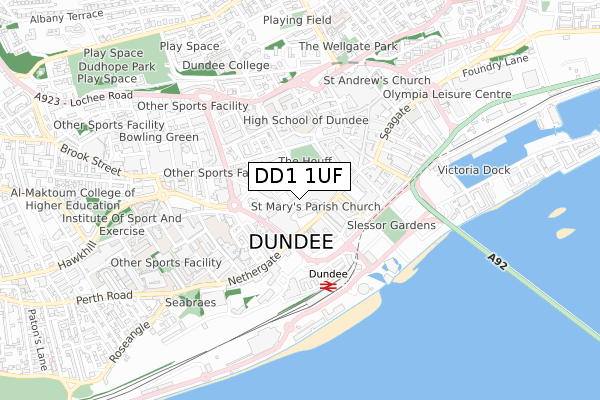 DD1 1UF map - small scale - OS Open Zoomstack (Ordnance Survey)