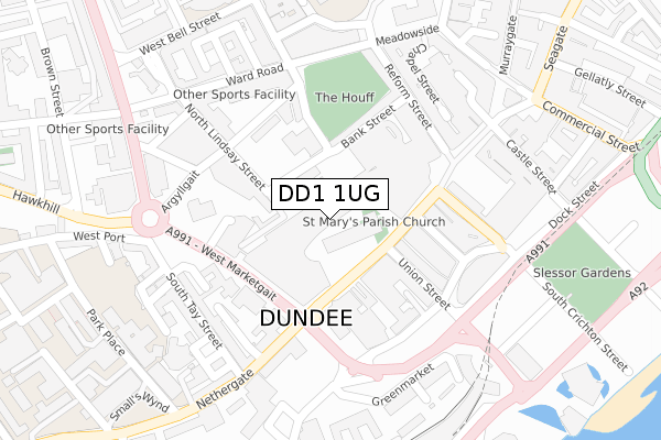 DD1 1UG map - large scale - OS Open Zoomstack (Ordnance Survey)