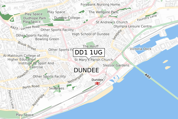 DD1 1UG map - small scale - OS Open Zoomstack (Ordnance Survey)