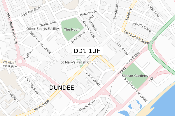 DD1 1UH map - large scale - OS Open Zoomstack (Ordnance Survey)