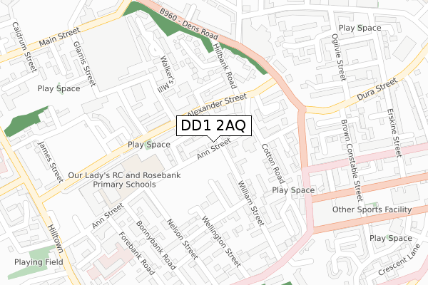 DD1 2AQ map - large scale - OS Open Zoomstack (Ordnance Survey)