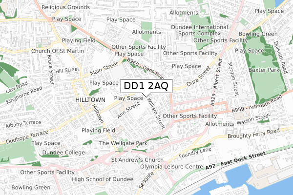 DD1 2AQ map - small scale - OS Open Zoomstack (Ordnance Survey)