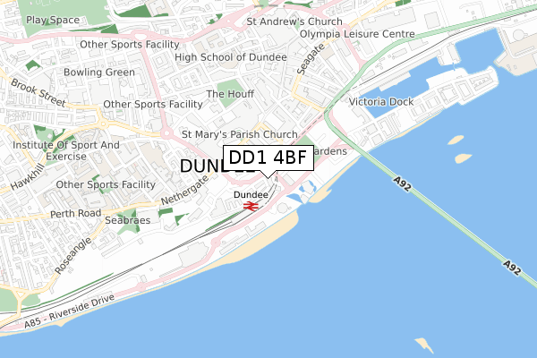 DD1 4BF map - small scale - OS Open Zoomstack (Ordnance Survey)