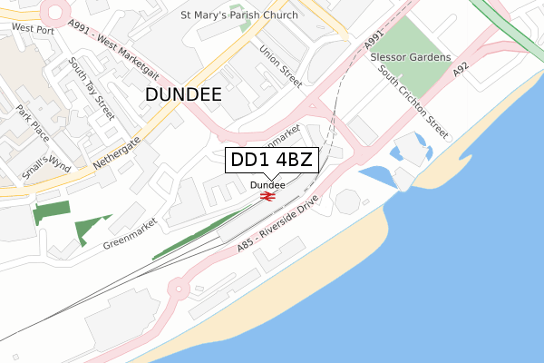 DD1 4BZ map - large scale - OS Open Zoomstack (Ordnance Survey)