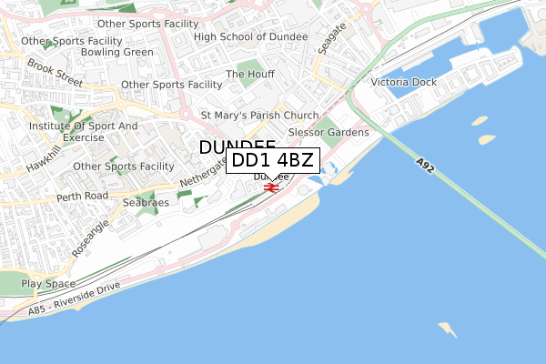 DD1 4BZ map - small scale - OS Open Zoomstack (Ordnance Survey)