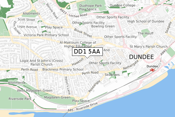 DD1 5AA map - small scale - OS Open Zoomstack (Ordnance Survey)