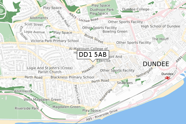 DD1 5AB map - small scale - OS Open Zoomstack (Ordnance Survey)