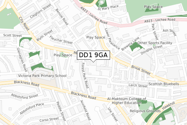 DD1 9GA map - large scale - OS Open Zoomstack (Ordnance Survey)