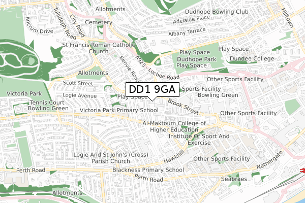 DD1 9GA map - small scale - OS Open Zoomstack (Ordnance Survey)