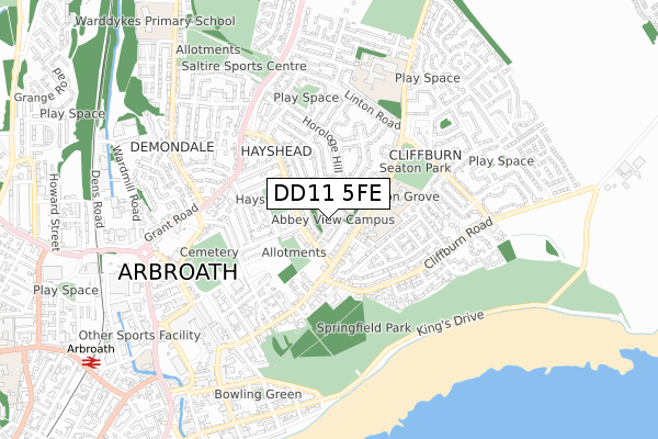 DD11 5FE map - small scale - OS Open Zoomstack (Ordnance Survey)