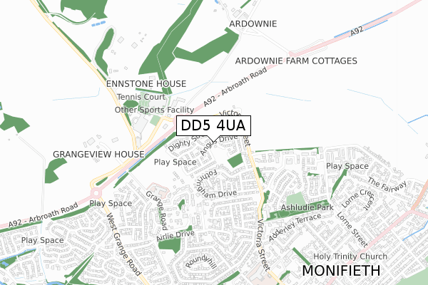 DD5 4UA map - small scale - OS Open Zoomstack (Ordnance Survey)