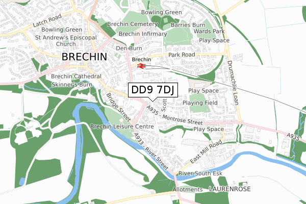 DD9 7DJ map - small scale - OS Open Zoomstack (Ordnance Survey)