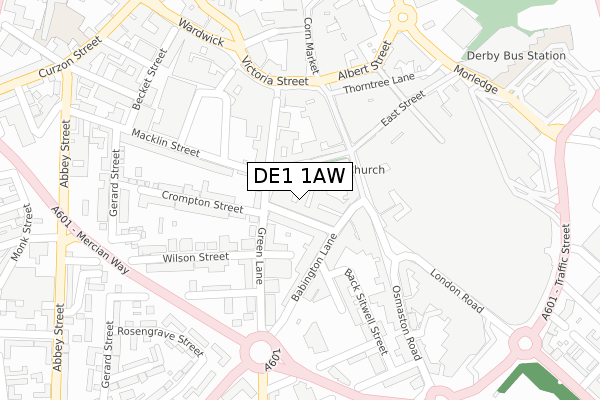 DE1 1AW map - large scale - OS Open Zoomstack (Ordnance Survey)