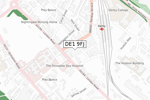 DE1 9FJ map - large scale - OS Open Zoomstack (Ordnance Survey)