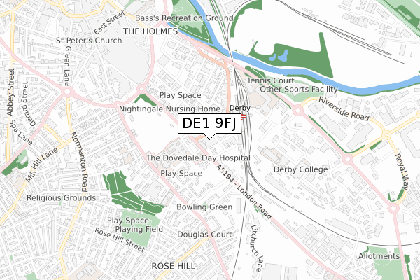 DE1 9FJ map - small scale - OS Open Zoomstack (Ordnance Survey)