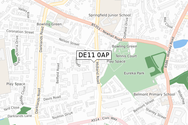 DE11 0AP map - large scale - OS Open Zoomstack (Ordnance Survey)