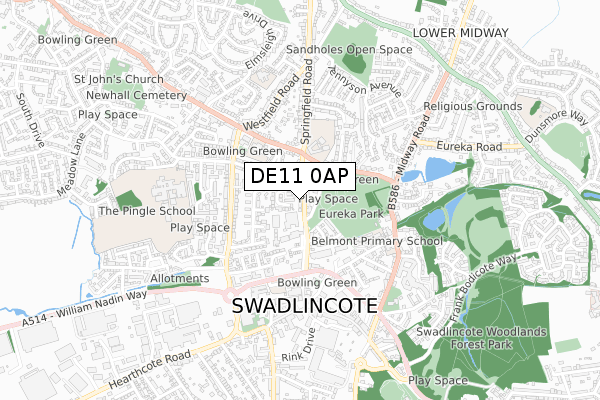 DE11 0AP map - small scale - OS Open Zoomstack (Ordnance Survey)