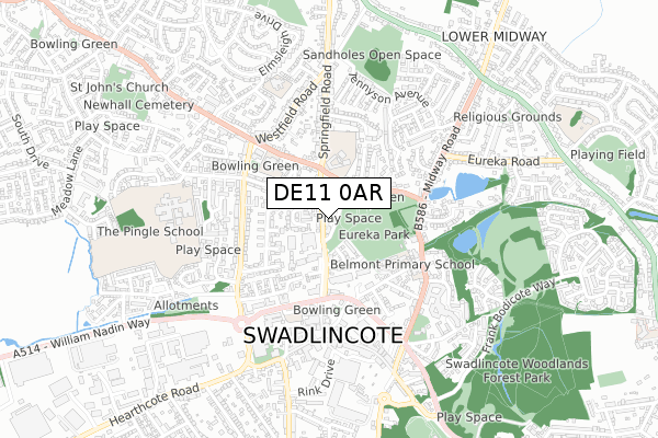 DE11 0AR map - small scale - OS Open Zoomstack (Ordnance Survey)