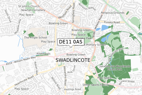 DE11 0AS map - small scale - OS Open Zoomstack (Ordnance Survey)