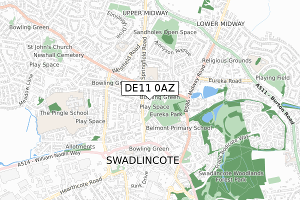 DE11 0AZ map - small scale - OS Open Zoomstack (Ordnance Survey)