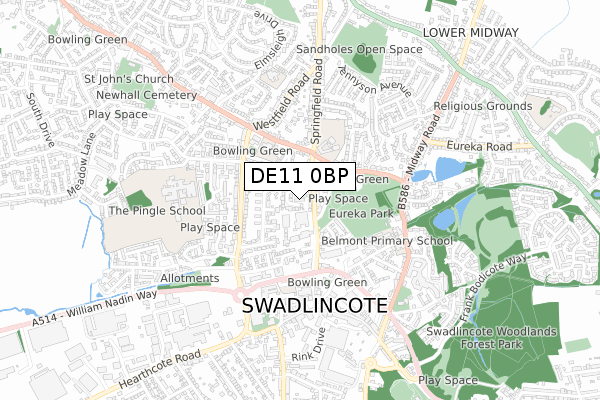 DE11 0BP map - small scale - OS Open Zoomstack (Ordnance Survey)