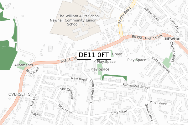 DE11 0FT map - large scale - OS Open Zoomstack (Ordnance Survey)