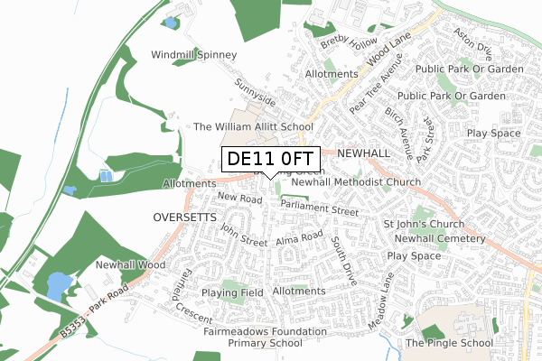 DE11 0FT map - small scale - OS Open Zoomstack (Ordnance Survey)