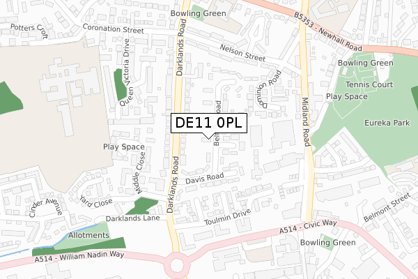 DE11 0PL map - large scale - OS Open Zoomstack (Ordnance Survey)