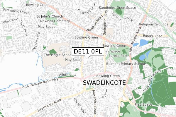 DE11 0PL map - small scale - OS Open Zoomstack (Ordnance Survey)