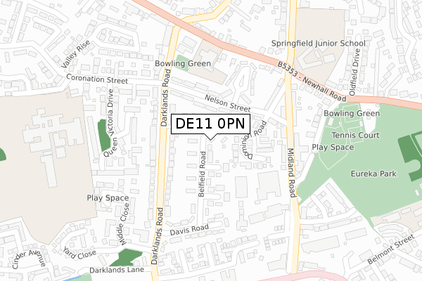 DE11 0PN map - large scale - OS Open Zoomstack (Ordnance Survey)