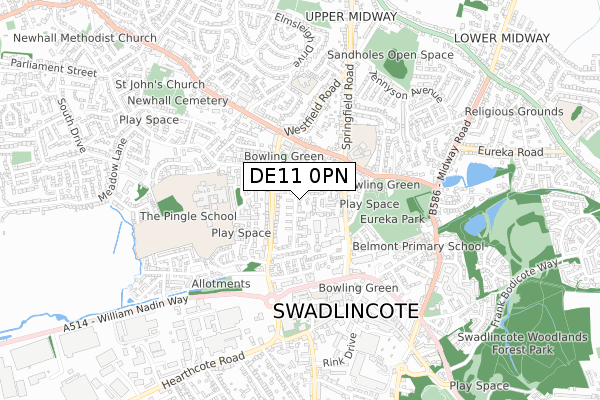 DE11 0PN map - small scale - OS Open Zoomstack (Ordnance Survey)