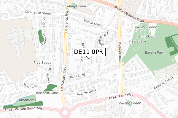 DE11 0PR map - large scale - OS Open Zoomstack (Ordnance Survey)